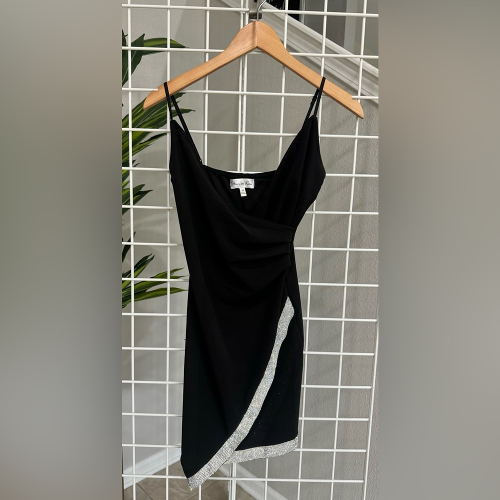 Honey and Rosie Asymmetrical hem rhinestone trim mini dress size XS